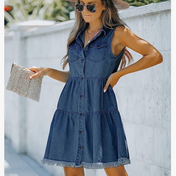 Denim Sleeveless Dress - Picture 1 of 4